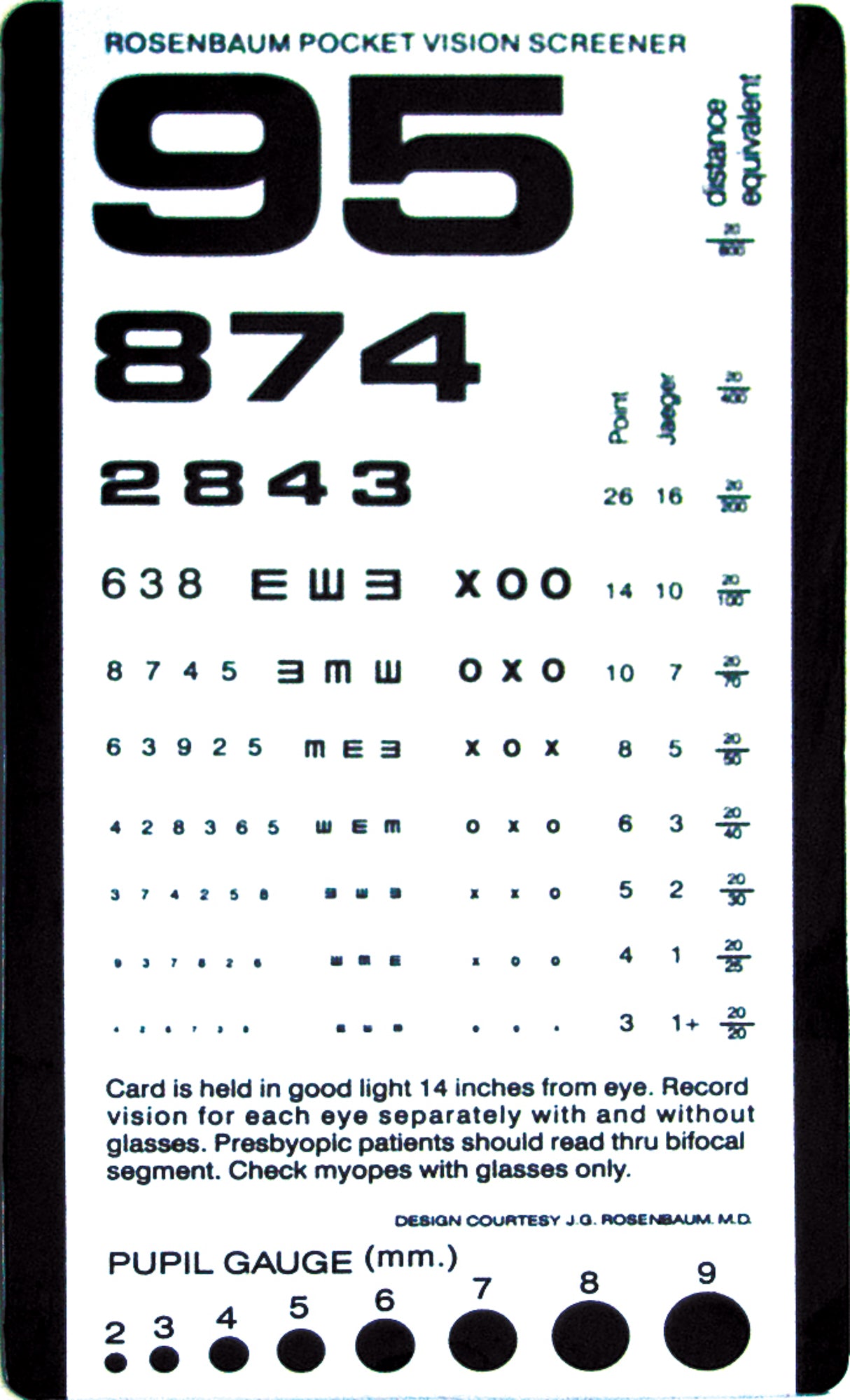 Graham Field Eye Chart, Rosenbaum Pocket Vision Screener Card, Grafco medical supply