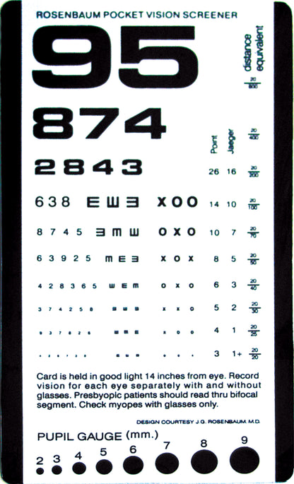 Graham Field Eye Chart, Rosenbaum Pocket Vision Screener Card, Grafco medical supply view 2