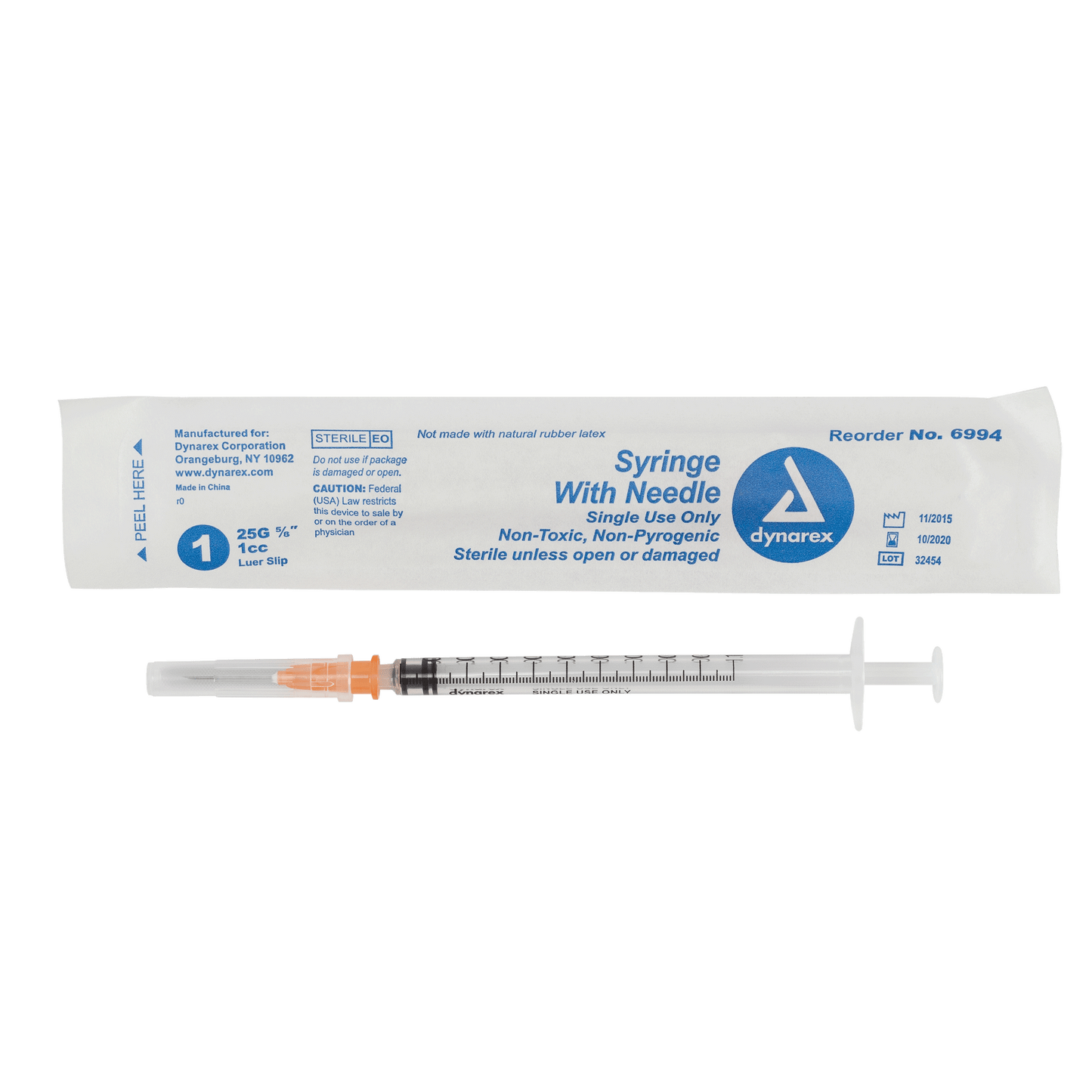 Syringe - Non-Safety with Needle - Luer slip, 25G, 5/8" Needle, 1 cc, 8/100/cs