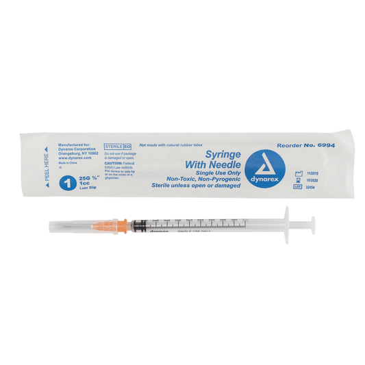 Syringe - Non-Safety with Needle - Luer slip, 25G, 5/8" Needle, 1 cc, 8/100/cs