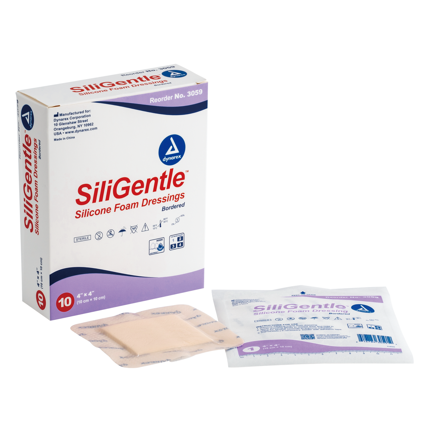 SiliGentle - Silicone Bordered Foam Dressing, 4" x 4", 12/10/cs