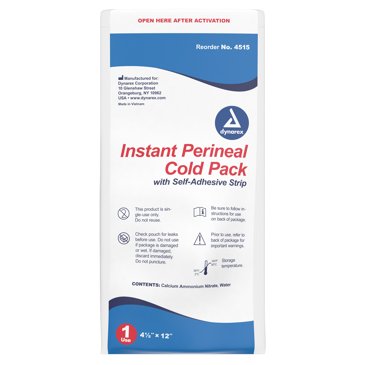 Perineal Instant Cold Pack w/ Self Adhesive Strip, 4 1/2" x 12", 24/cs