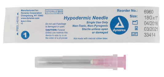 Hypodermic Needle - Non-Safety, 18G, 1" Needle, 10/100/cs