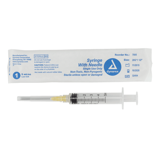 Syringe - Non-Safety with Needle - Luer Lock, 20G, 1.5" Needle, 5 cc, 4/100/cs