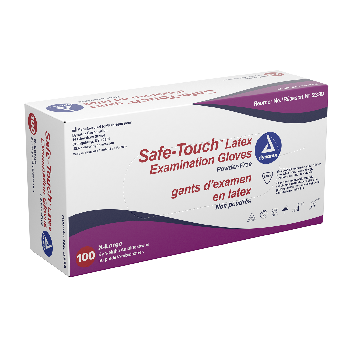 Safe-Touch Latex Exam Gloves, X-Large, Powder-Free, 10/100/cs