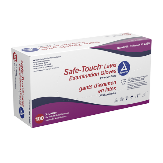 Safe-Touch Latex Exam Gloves, X-Large, Powder-Free, 10/100/cs