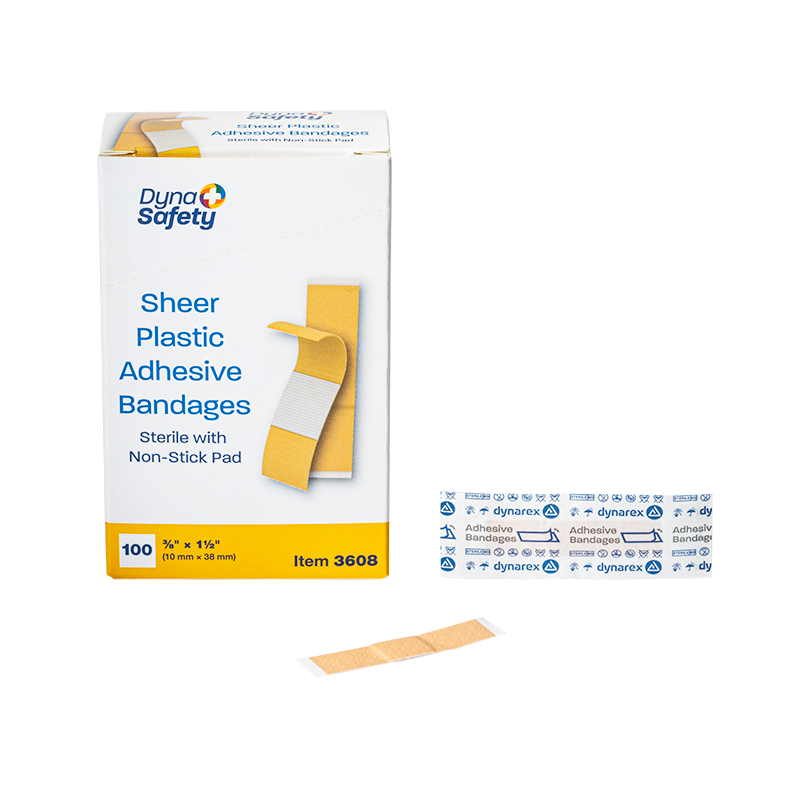 Sheer Plastic Adhesive Bandages - Sterile, 3/8" x 1.5", 36/100/cs