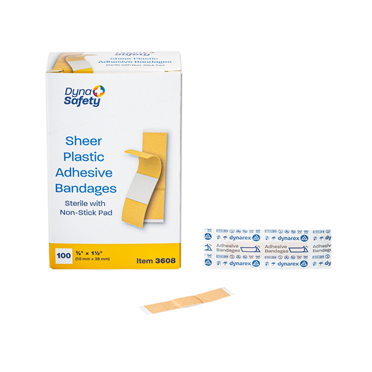 Sheer Plastic Adhesive Bandages - Sterile, 3/8" x 1.5", 36/100/cs