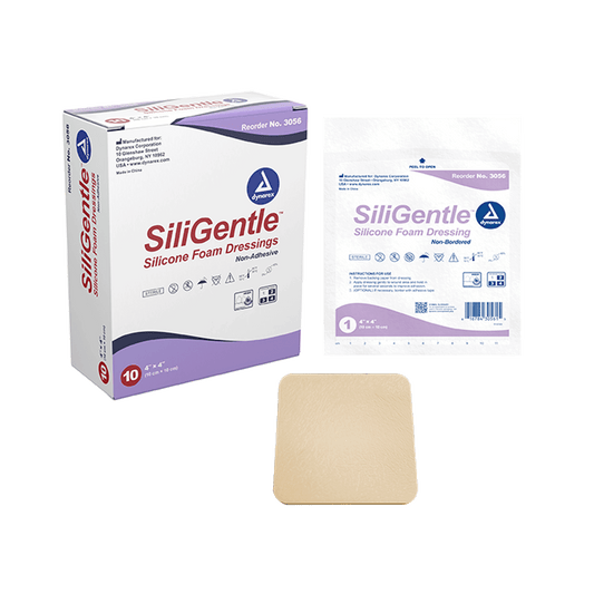 SiliGentle - Non-Adhesive Silicone Foam Dressing, 4" x 4", 12/10/cs