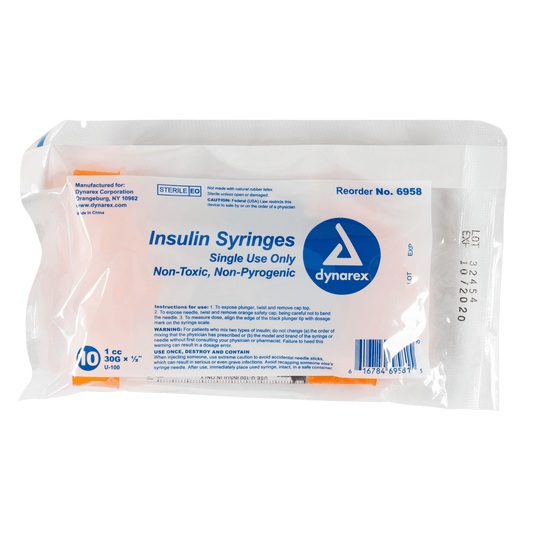 Insulin Syringe - Non-Toxic, 30G, 1/2" Needle, 1 cc, 5/100/cs