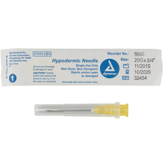 Hypodermic Needle - Non-Safety, 20G, 3/4" Needle, 10/100/cs