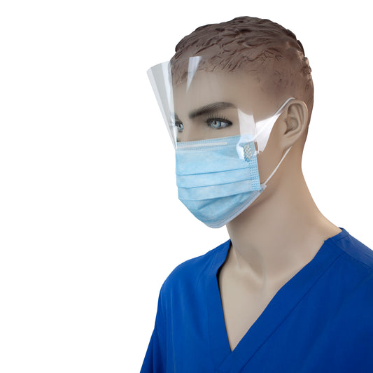 Procedure Face Mask w/ Ear Loop and Plastic Shield, Blue, 4/50/cs