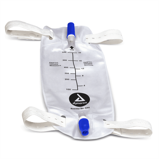 Urinary Leg Bag, Medium, 600 mL w/valve, 4/12/cs