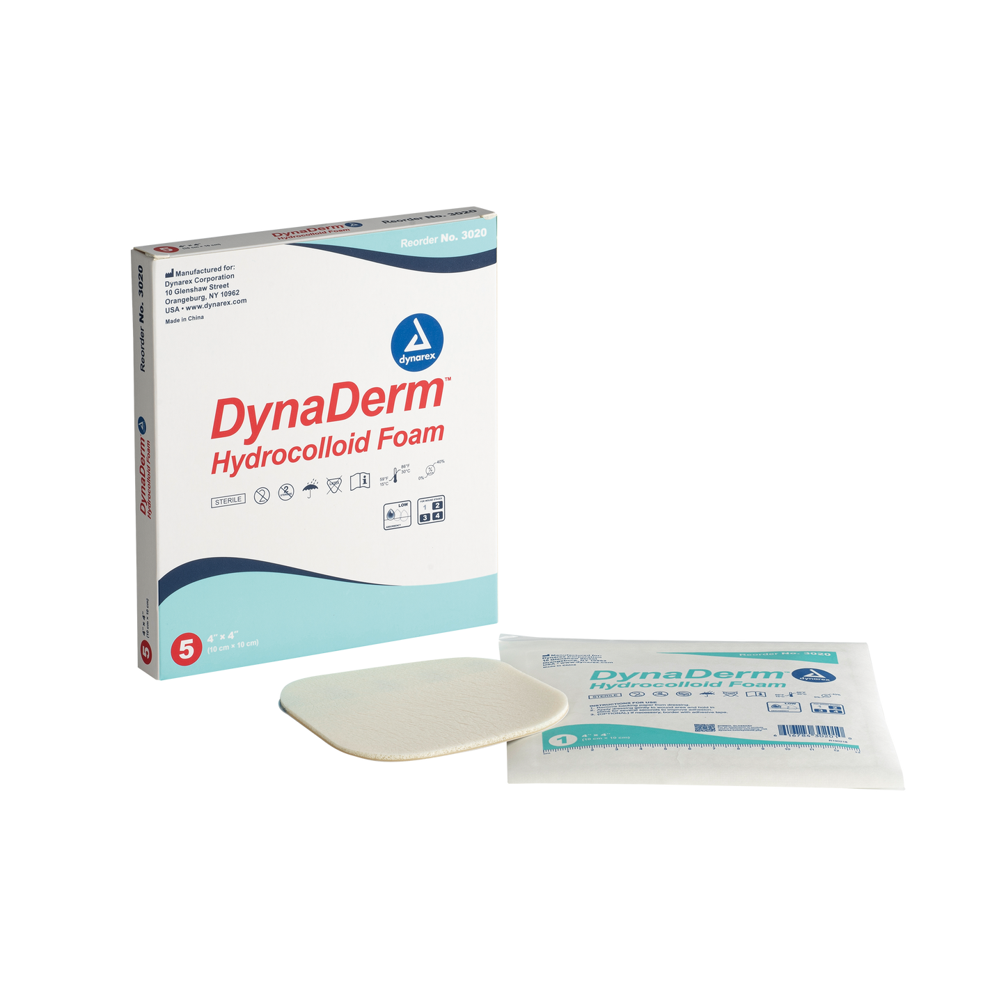 DynaDerm - Hydrocolloid Foam, 4" x 4", Case (3020)