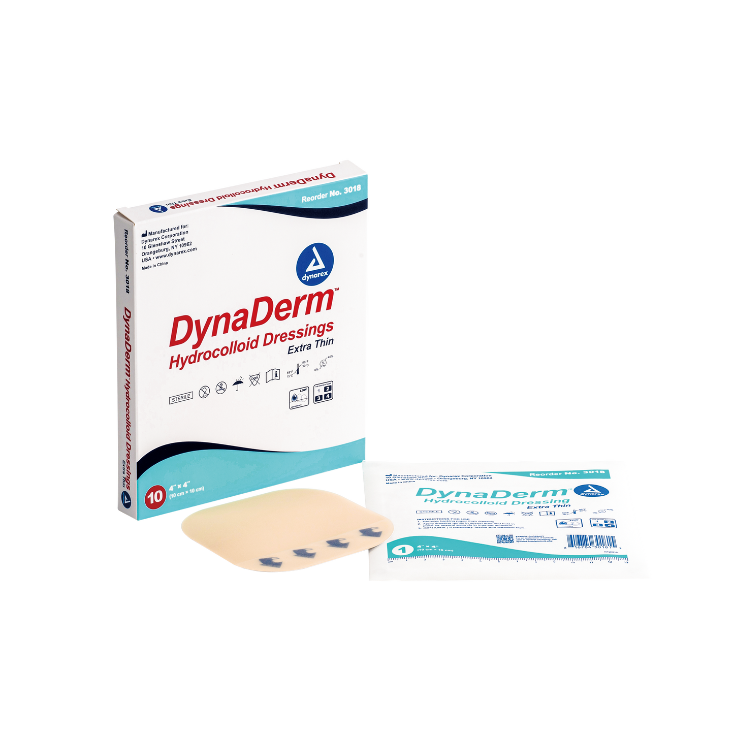 DynaDerm - Hydrocolloid Dressing - Extra Thin, 4" x 4", Case (3018)