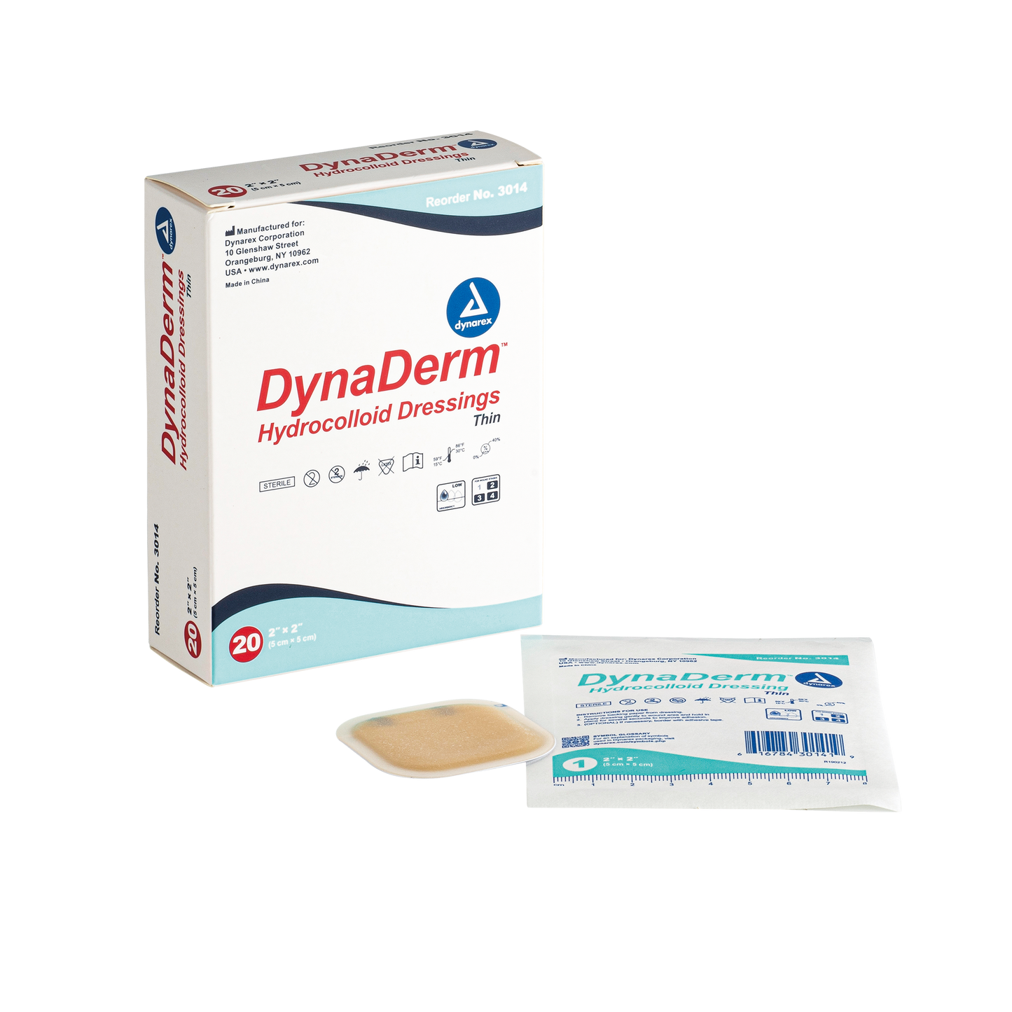 DynaDerm - Hydrocolloid Dressing - Thin, 2" x 2", Case (3014)