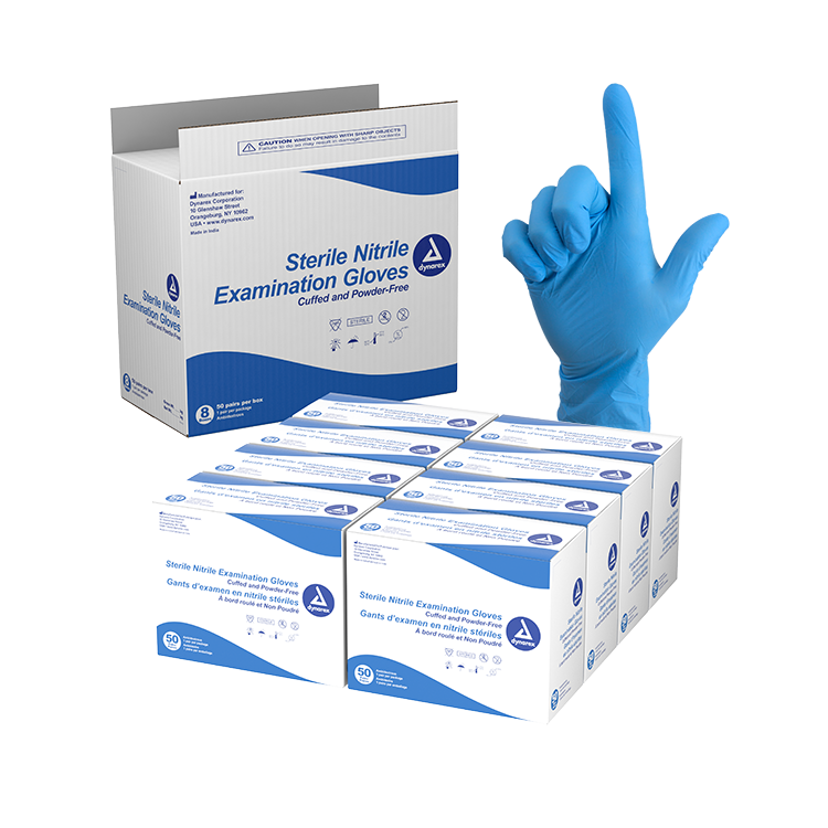 Nitrile Sterile Exam Gloves, Pairs, Small, Powder-Free, 8/50pr/cs