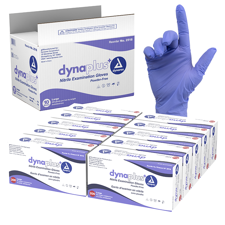 DynaPlus Nitrile Exam Gloves, Large, Powder-Free, Violet, 10/200/cs