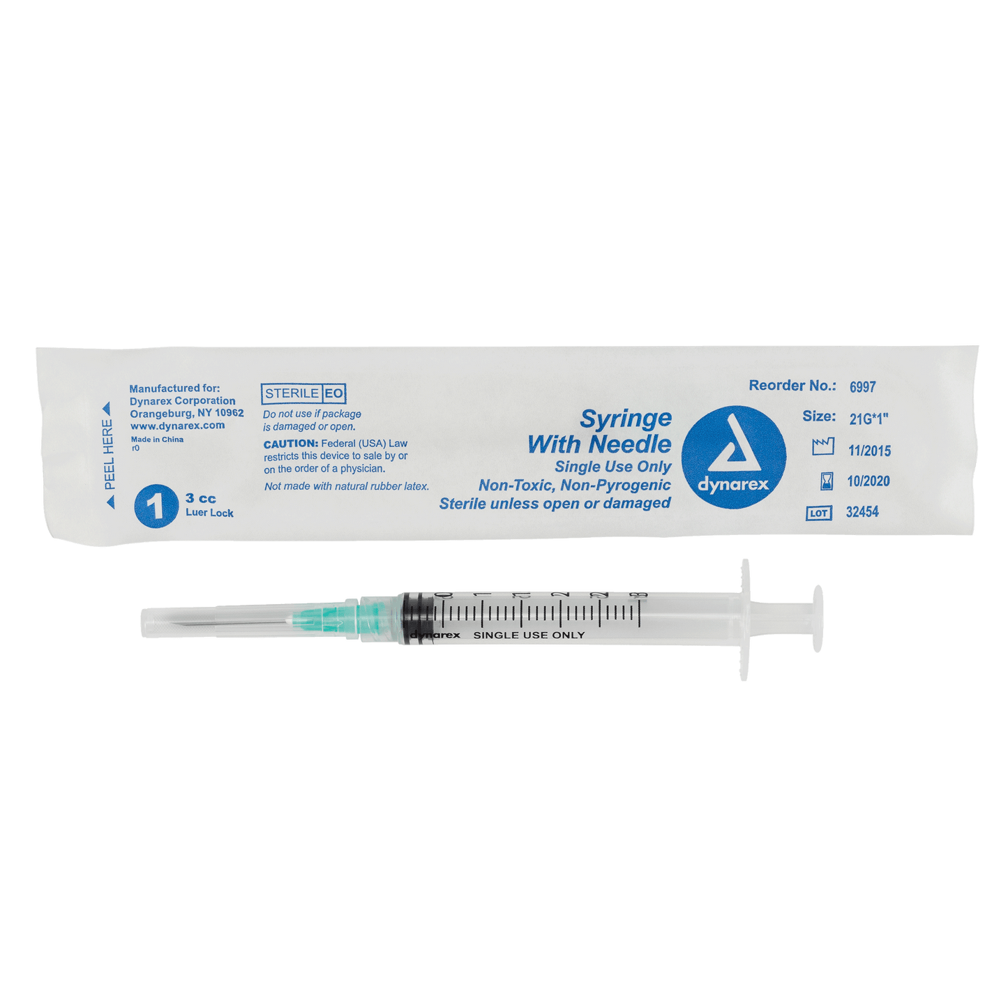 Syringe - Non-Safety with Needle - Luer Lock, 21G, 1" Needle, 3 cc, 8/100/cs