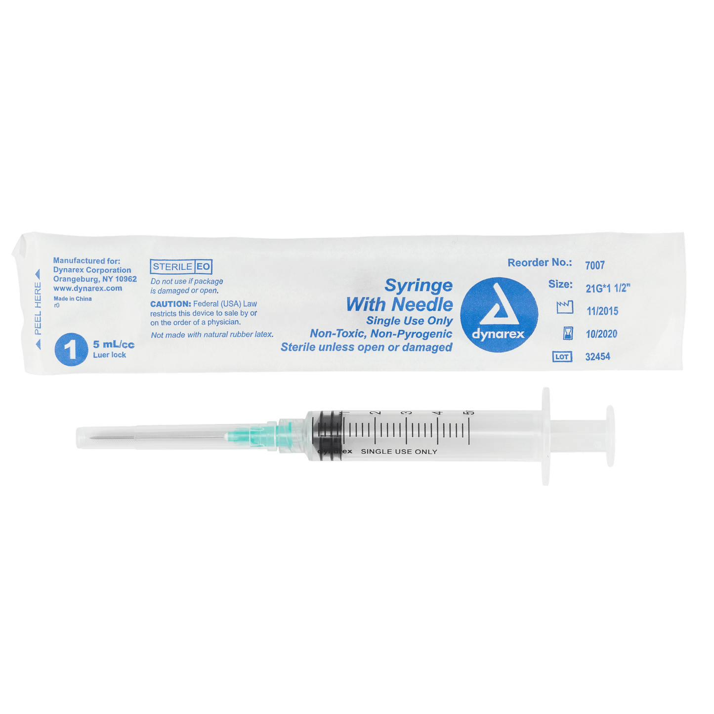 Syringe - Non-Safety with Needle - Luer Lock, 21G, 1.5" Needle, 5 cc, 4/100/cs