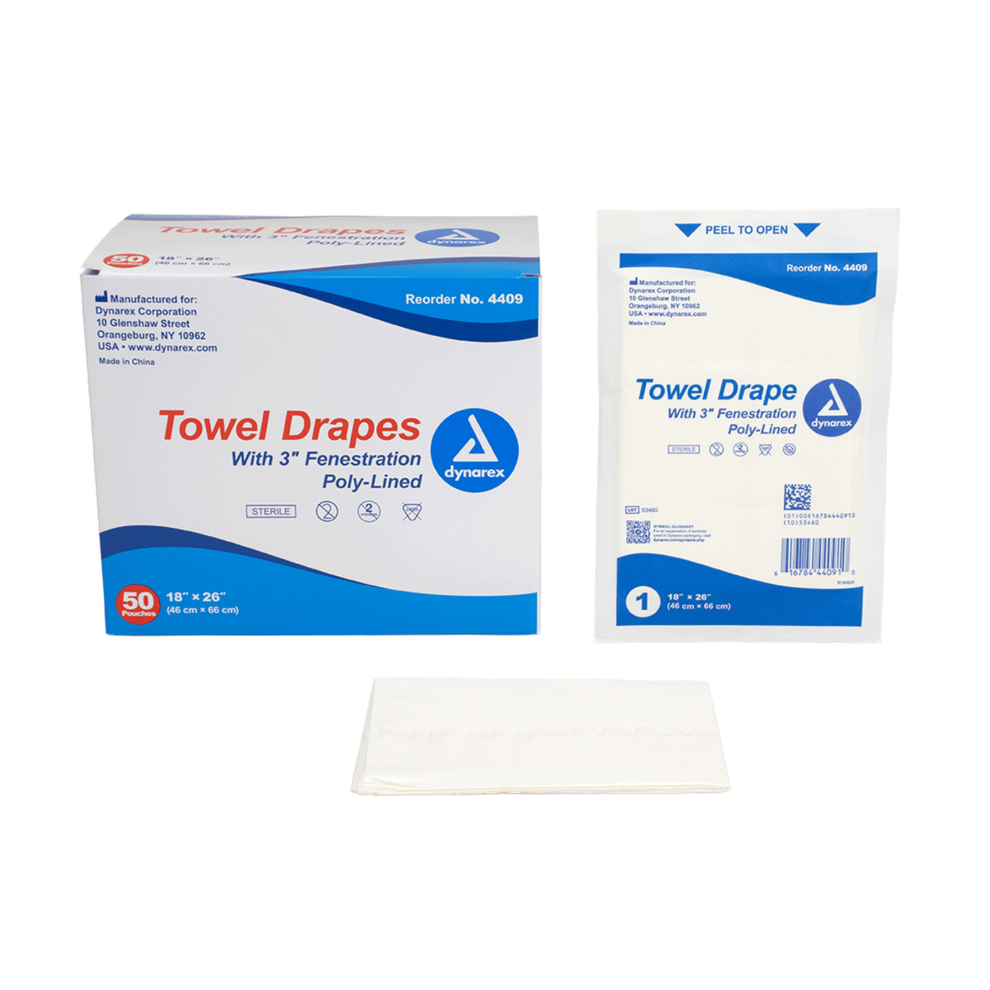 Disposable Towel Drapes Fenestrated - Sterile, 18" x 26", Case (4409)