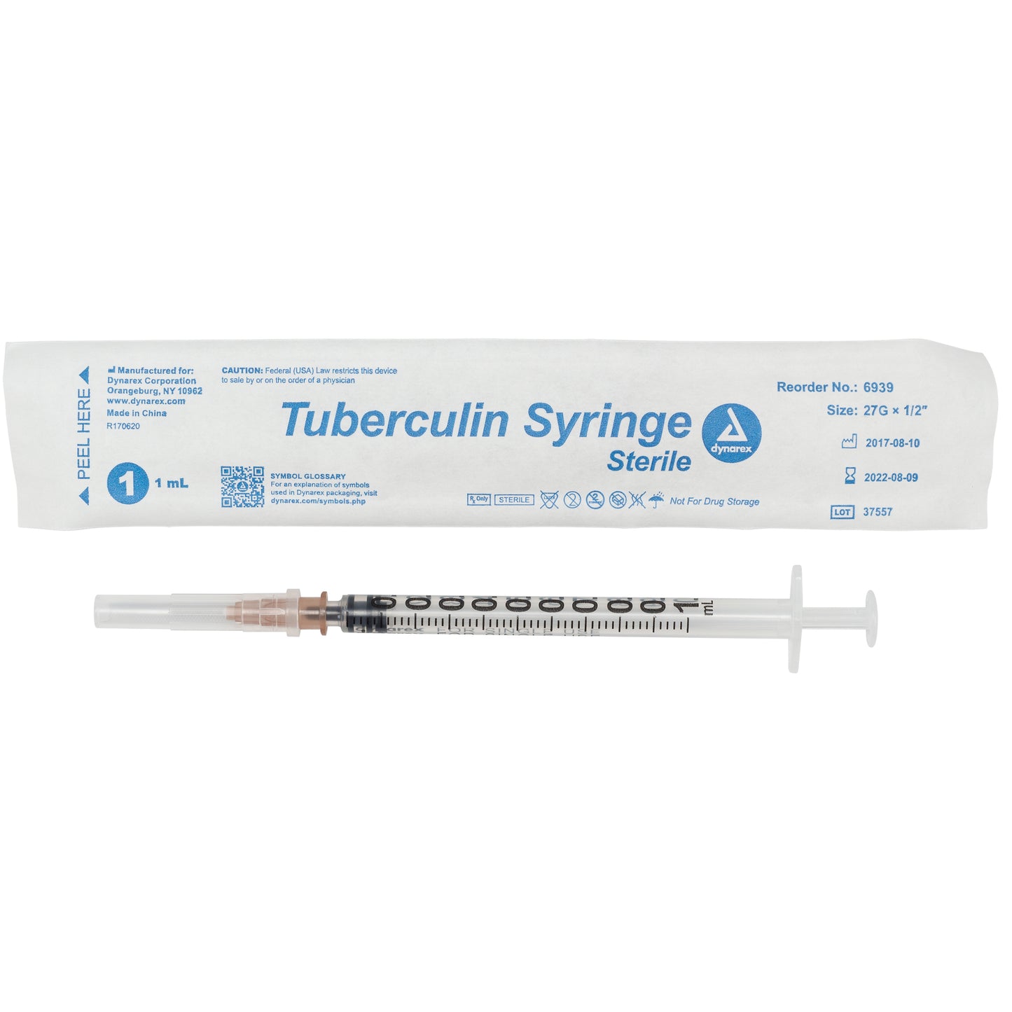 Tuberculin Non-Safety Syringe - Luer Slip, 27G, 1/2" Needle, 1 cc, 10/100/cs