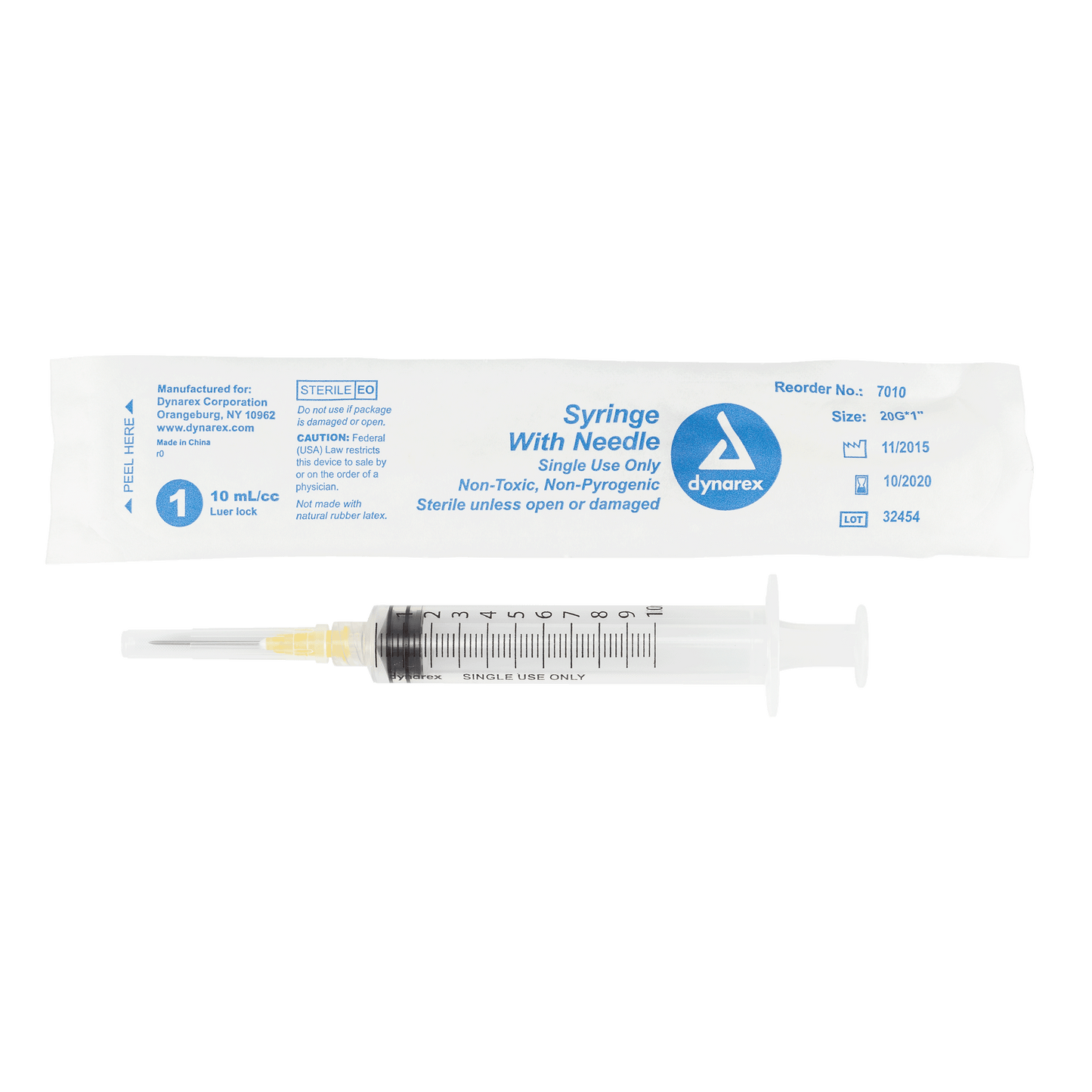 Syringe - Non-Safety with Needle - Luer Lock, 20G, 1" Needle, 10 cc, 4/100/cs