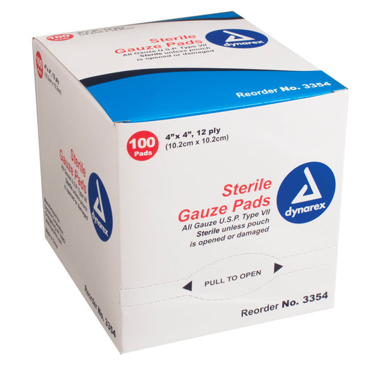 Gauze Pad - Sterile 1's, 4" x 4" 12 Ply, 12/100/cs