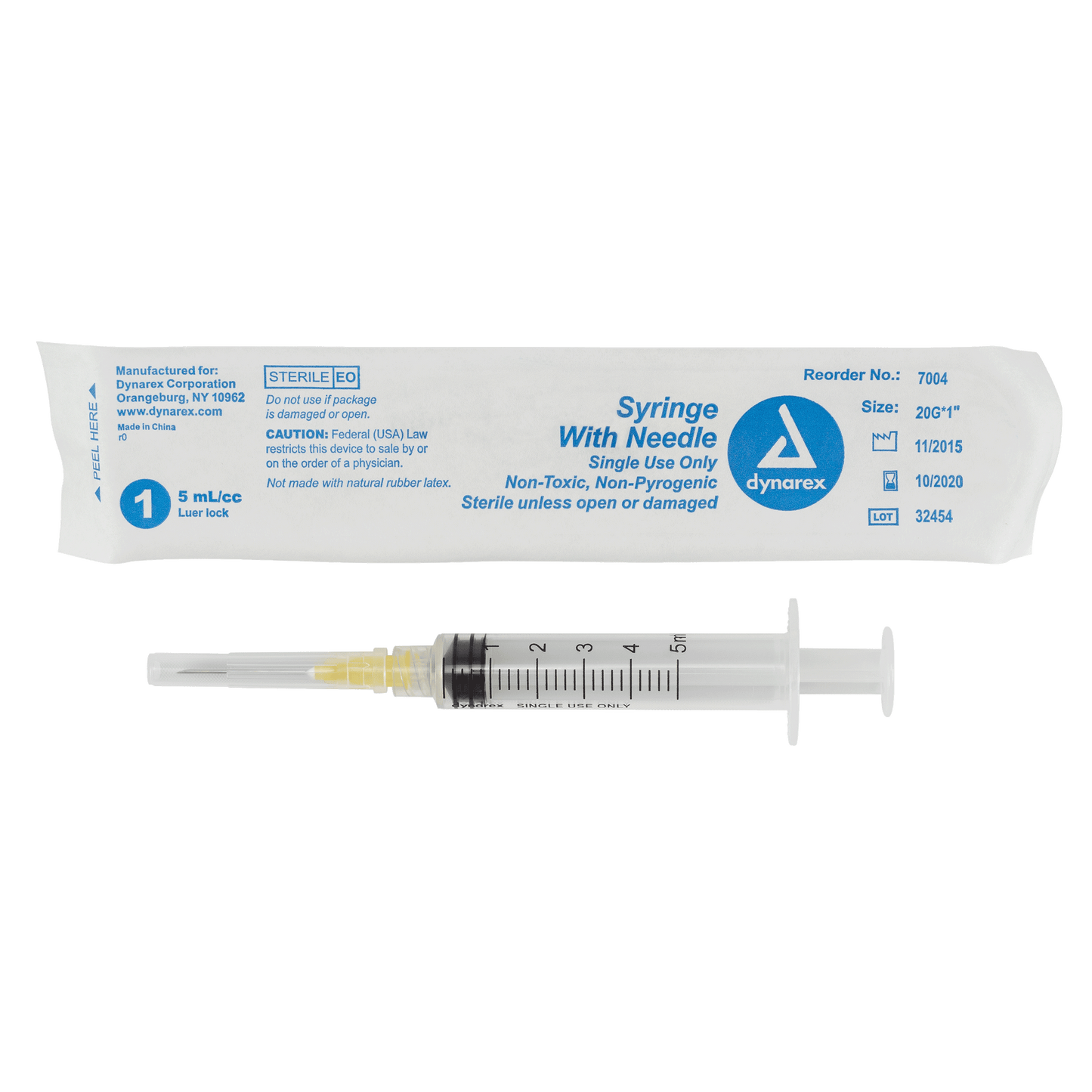 Syringe - Non-Safety with Needle - Luer Lock, 20G, 1" Needle, 5 cc, 4/100/cs