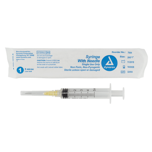 Syringe - Non-Safety with Needle - Luer Lock, 20G, 1" Needle, 5 cc, 4/100/cs