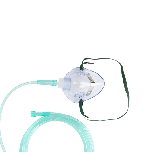 Oxygen Medium-Concentration Standard Mask w/ 7' (2.1 m) tubi, Pediatric/Standard Connector, 50/cs