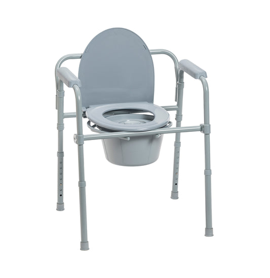 Steel Folding Deep Seat Bedside Commode, Gray (11148-1)