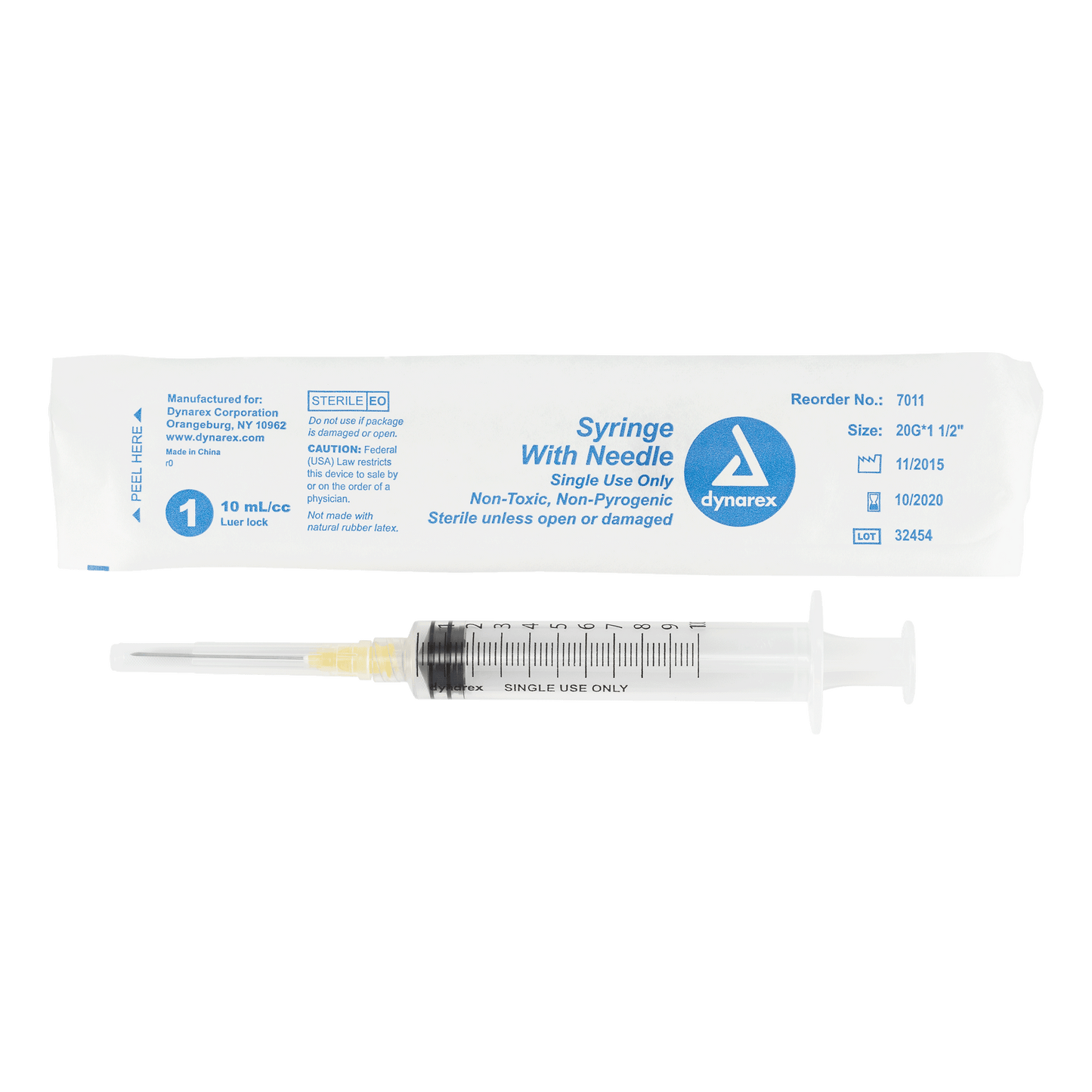 Syringe - Non-Safety with Needle - Luer Lock, 20G, 1.5" Needle, 10 cc, 4/100/cs