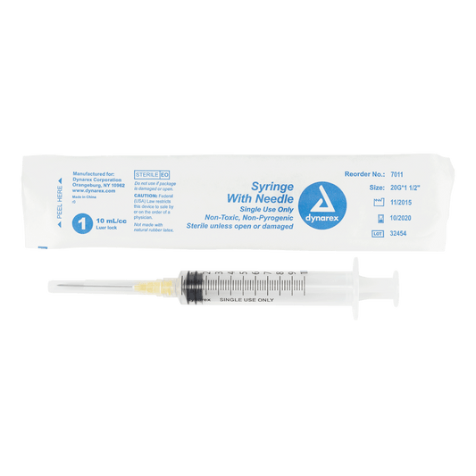 Syringe - Non-Safety with Needle - Luer Lock, 20G, 1.5" Needle, 10 cc, 4/100/cs