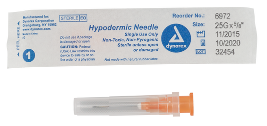 Hypodermic Needle - Non-Safety, 25G, 5/8 " Needle, 10/100/cs