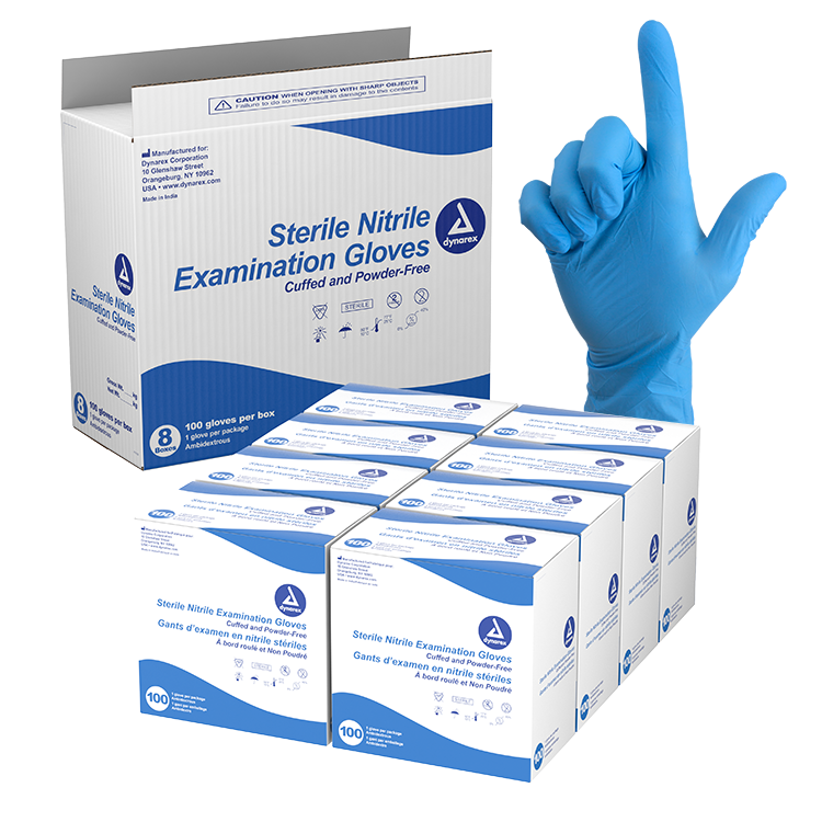 Nitrile Sterile Exam Gloves, Singles, Medium, Powder-Free, 8/100/cs