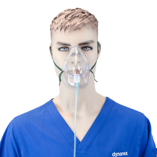 Oxygen Medium-Concentration Elongated Mask w/ 7' (2.1 m) tub, Adult/Standard Connector, 50/cs