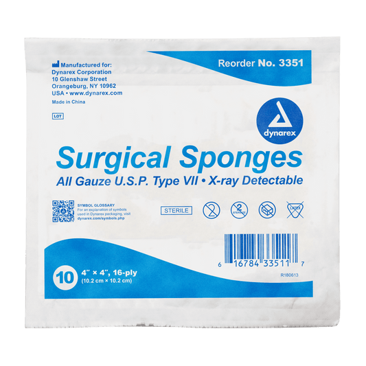 X-Ray Detectable Surgical Gauze Sponge - Sterile, 4" x 4", 128/10/cs