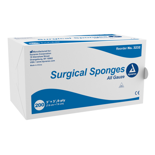 Surgical Gauze Sponge, 3" x 3" 8 Ply, 20/200/cs