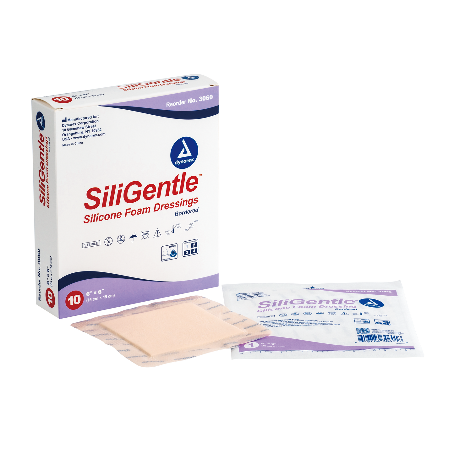 SiliGentle - Silicone Bordered Foam Dressing, 6" x 6", 12/10/cs