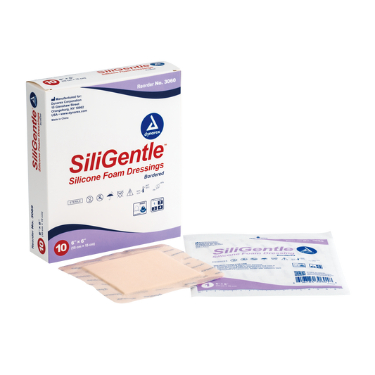 SiliGentle - Silicone Bordered Foam Dressing, 6" x 6", 12/10/cs