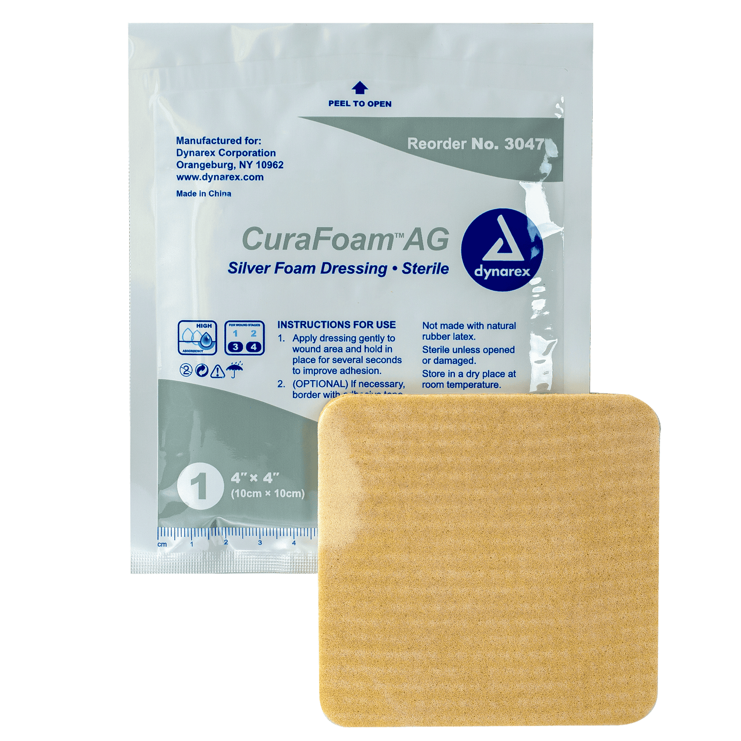 CuraFoam AG - Silver Foam Dressing, 4" x 4", Case (3047)