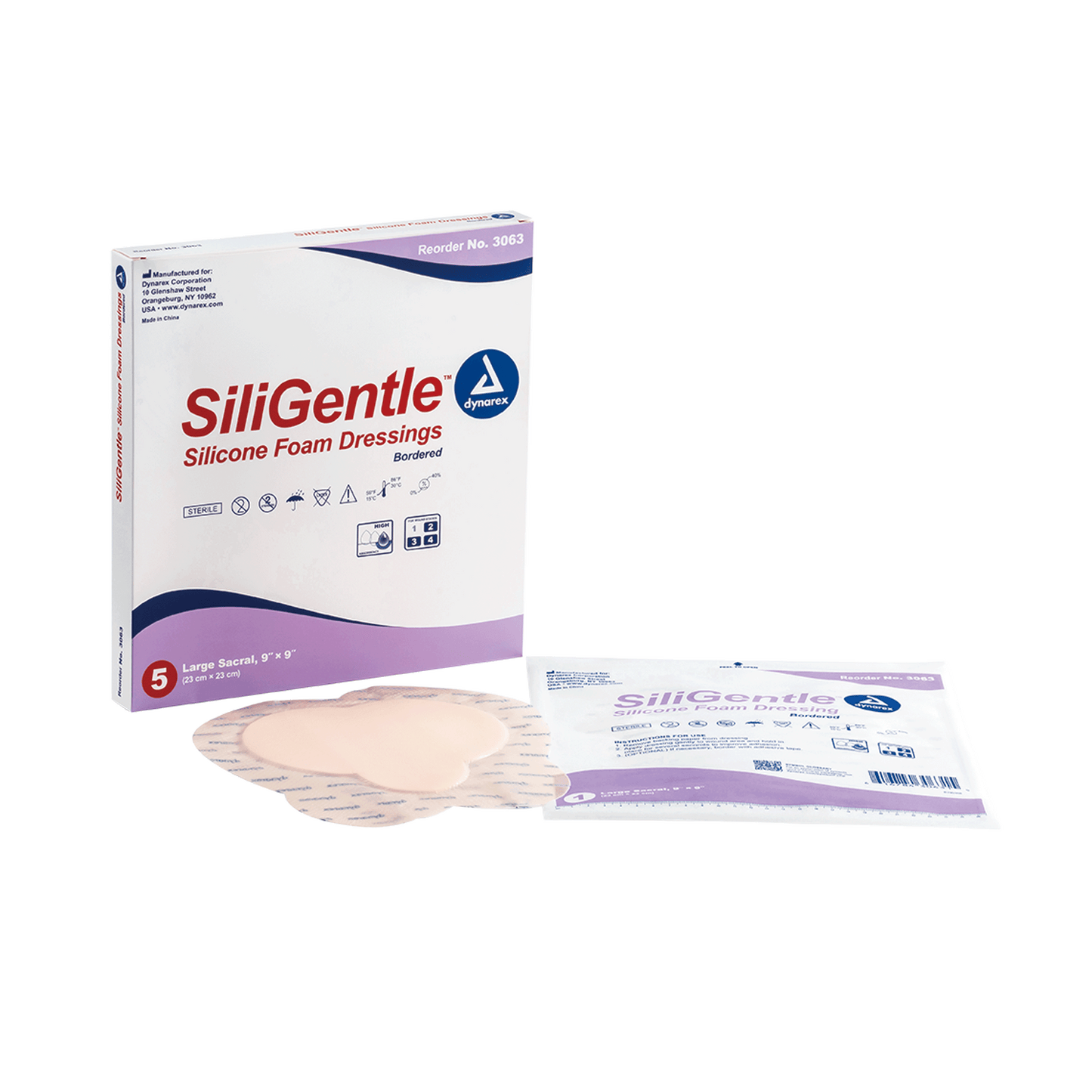 SiliGentle - Silicone Bordered Foam Dressing, Large Sacral, 9" x 9", 12/5/cs