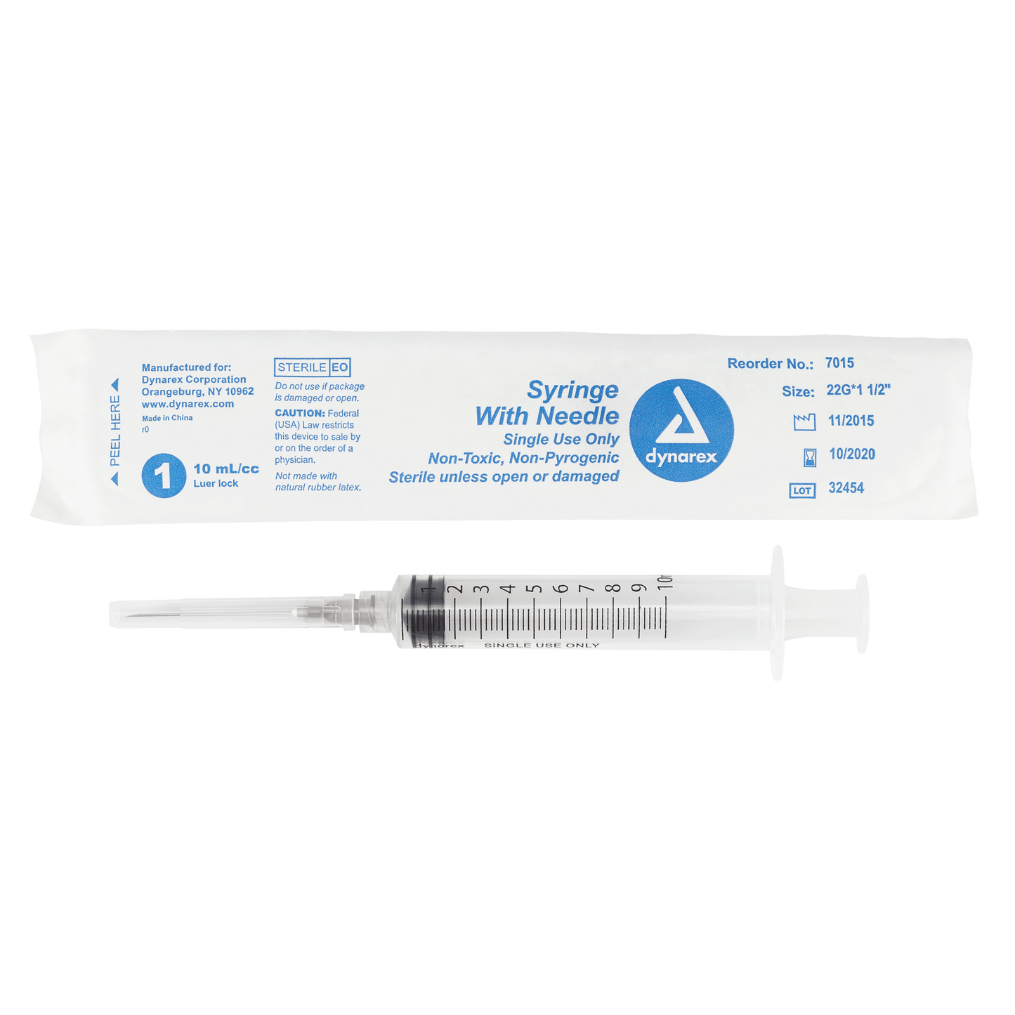 Syringe - Non-Safety with Needle - Luer Lock, 22G, 1.5" Needle, 10 cc, 4/100/cs