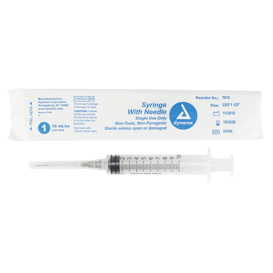 Syringe - Non-Safety with Needle - Luer Lock, 22G, 1.5" Needle, 10 cc, 4/100/cs