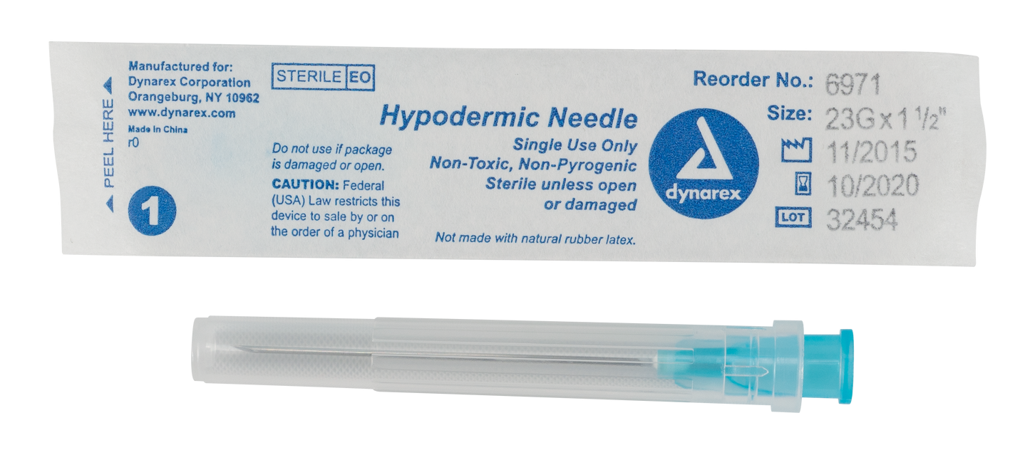 Hypodermic Needle - Non-Safety, 23G, 1 1/2" Needle, 10/100/cs