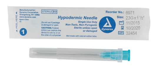 Hypodermic Needle - Non-Safety, 23G, 1 1/2" Needle, 10/100/cs