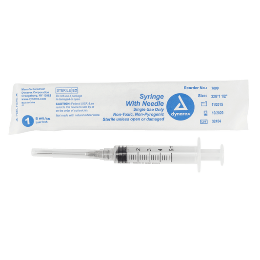 Syringe - Non-Safety with Needle - Luer Lock, 22G, 1.5" Needle, 5 cc, 4/100/cs