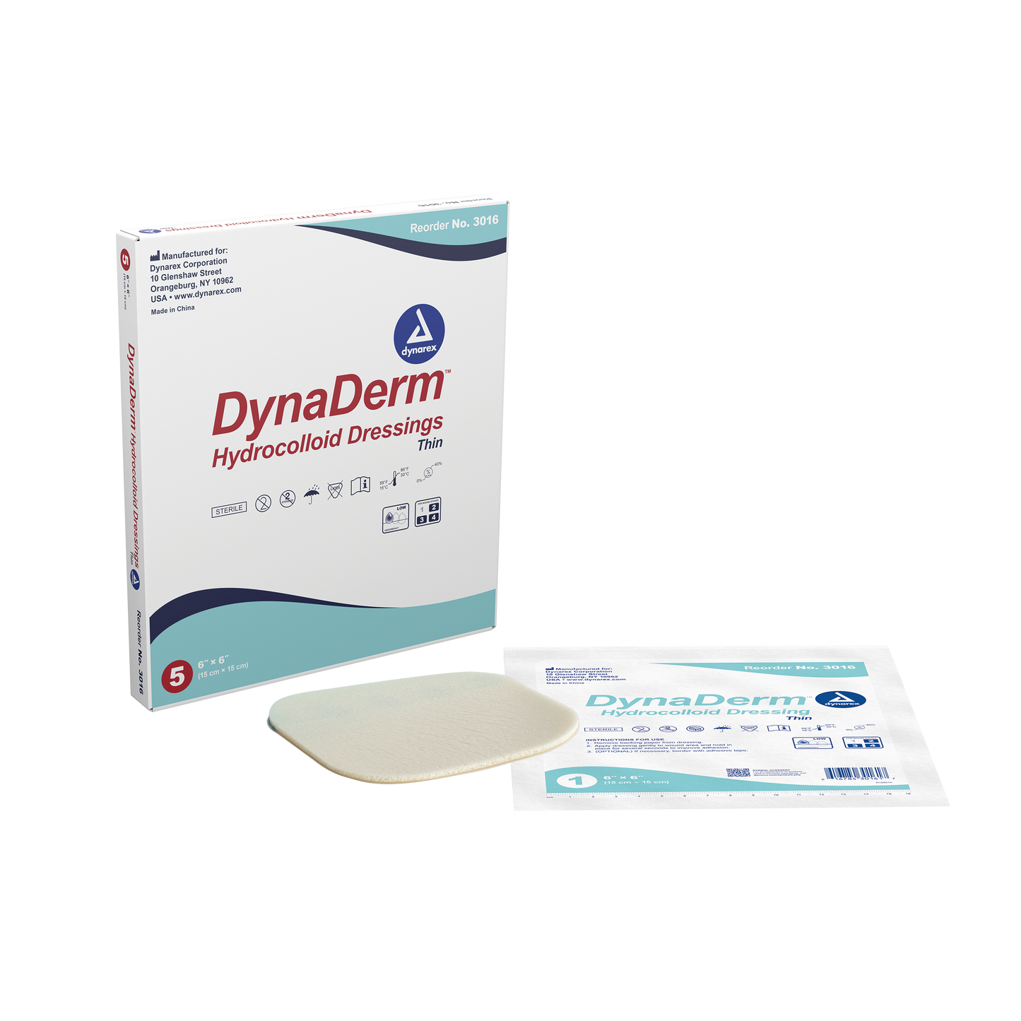 DynaDerm - Hydrocolloid Dressing - Thin, 6" x 6", Case (3016)