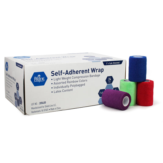 Shield Line Self-adherent Wrap, 3" x 5 Yds. - Rainbow - (4/colors) - 24/cs. medical supply